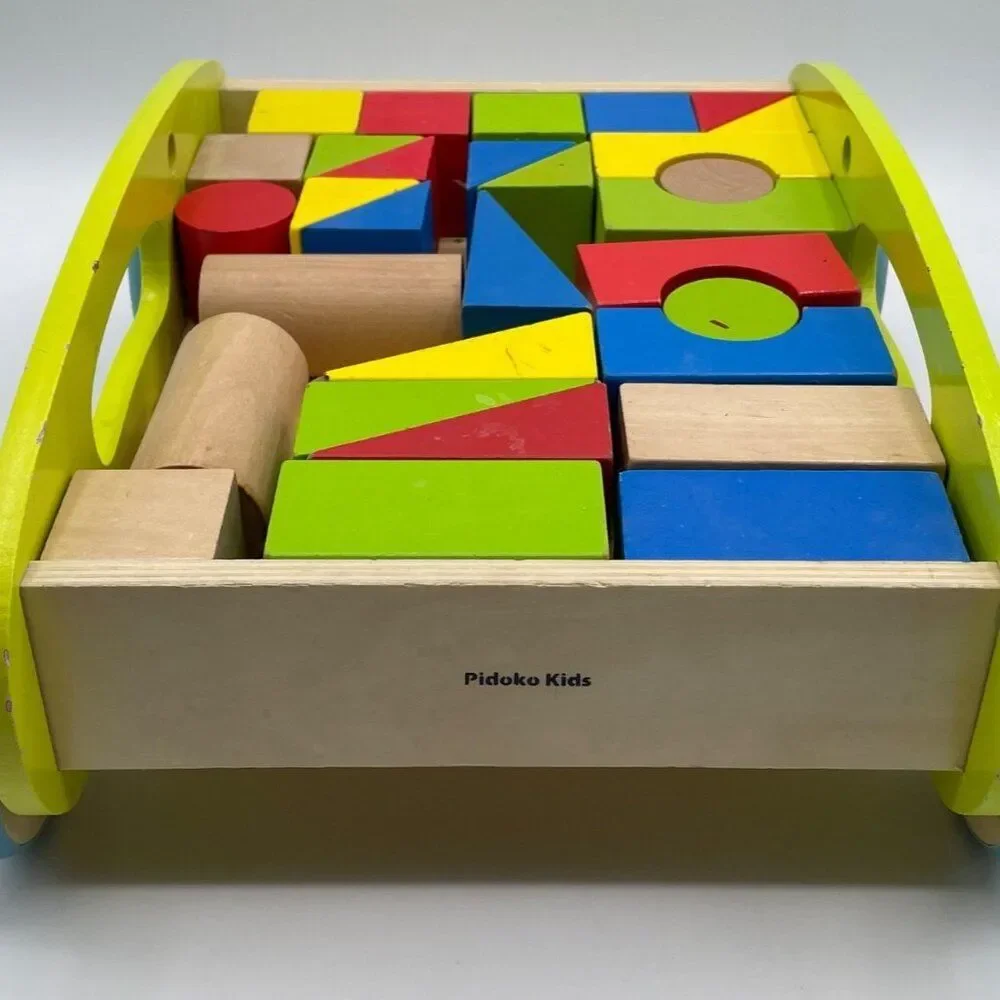 Wooden Block and Roll Cart 30 Blocks Pidoko Kids
